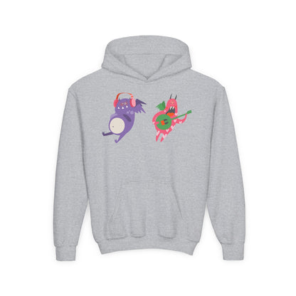Youth Heavy Blend Hooded Sweatshirt - Monsters playing instruments Printify