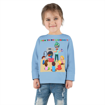Toddler Long Sleeve Tee - super kiddo teaching laundry - [[{"value":"Wonderwear Kid"}]]