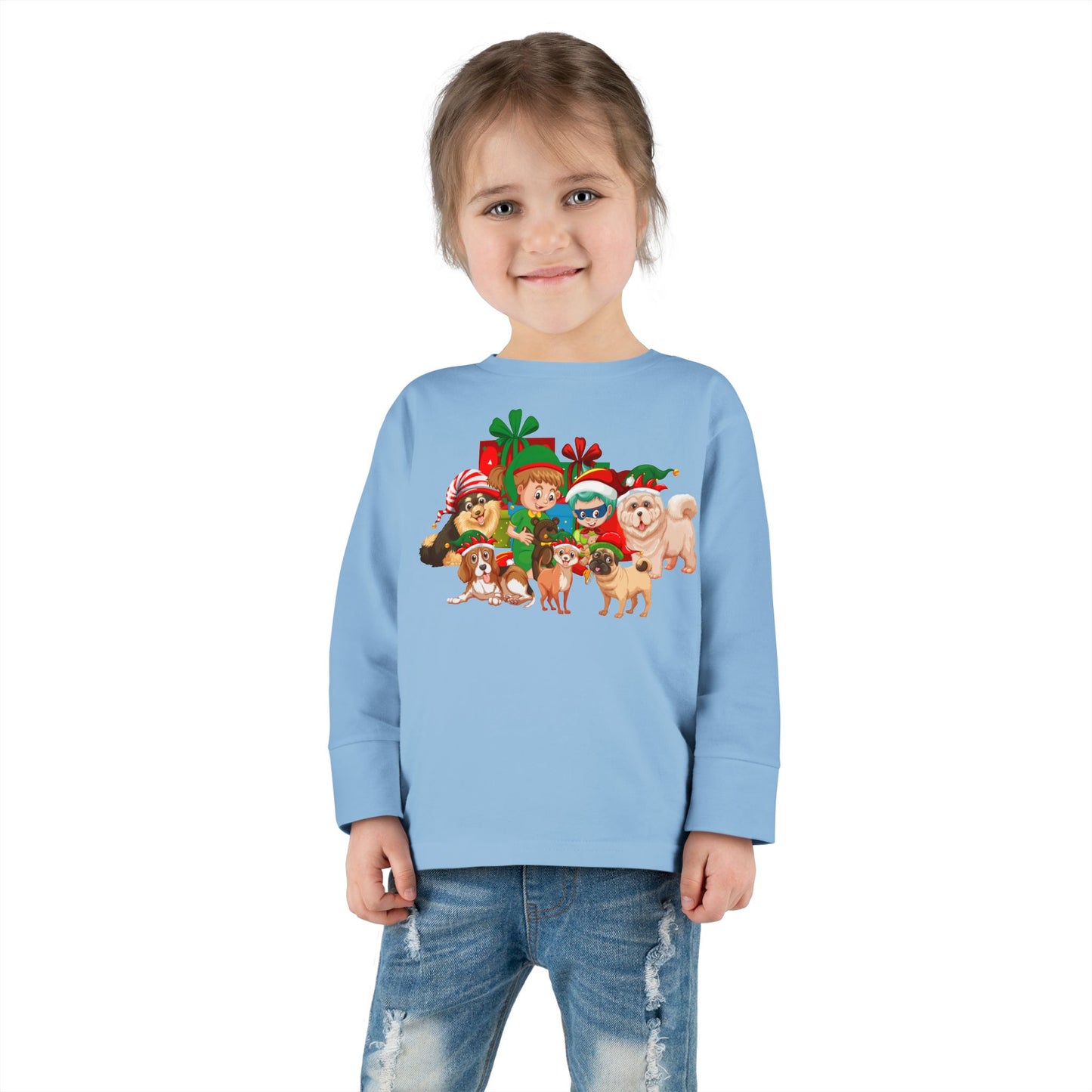 Toddler Long Sleeve Tee - Christmas with super kiddo pet friends without text - [[{"value":"Wonderwear Kid"}]]