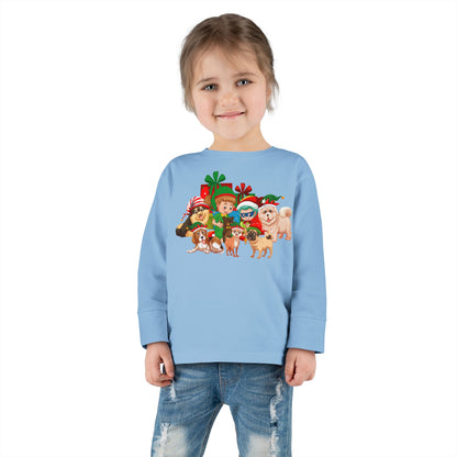 Toddler Long Sleeve Tee - Christmas with super kiddo pet friends without text - [[{"value":"Wonderwear Kid"}]]