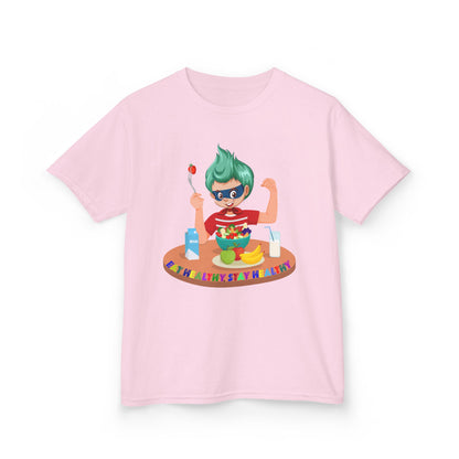 Kids Heavy Cotton™ Tee - super kiddo eating healthy food - [[{"value":"Wonderwear Kid"}]]