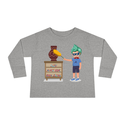 Toddler Long Sleeve Tee - Super kiddo cleaning a vase - [[{"value":"Wonderwear Kid"}]]