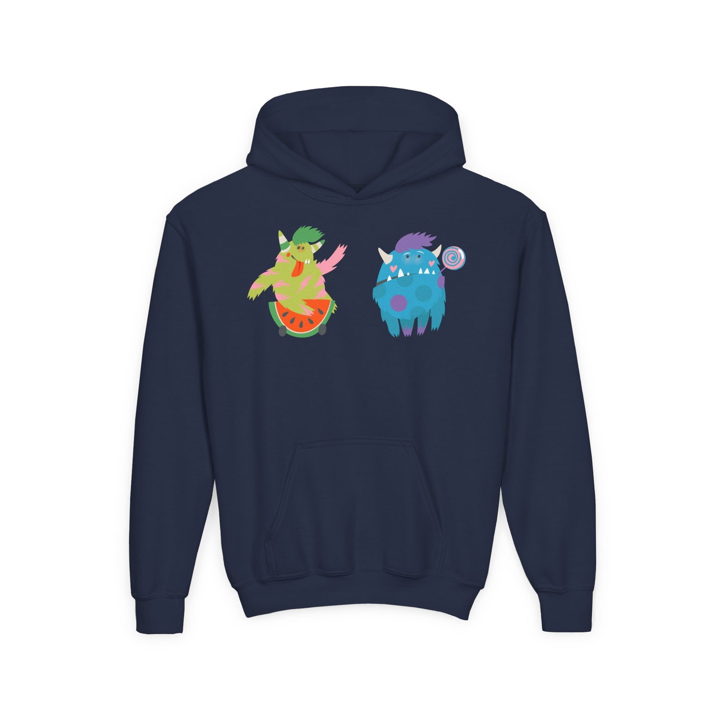 Youth Heavy Blend Hooded Sweatshirt - Funny Toothy monsters