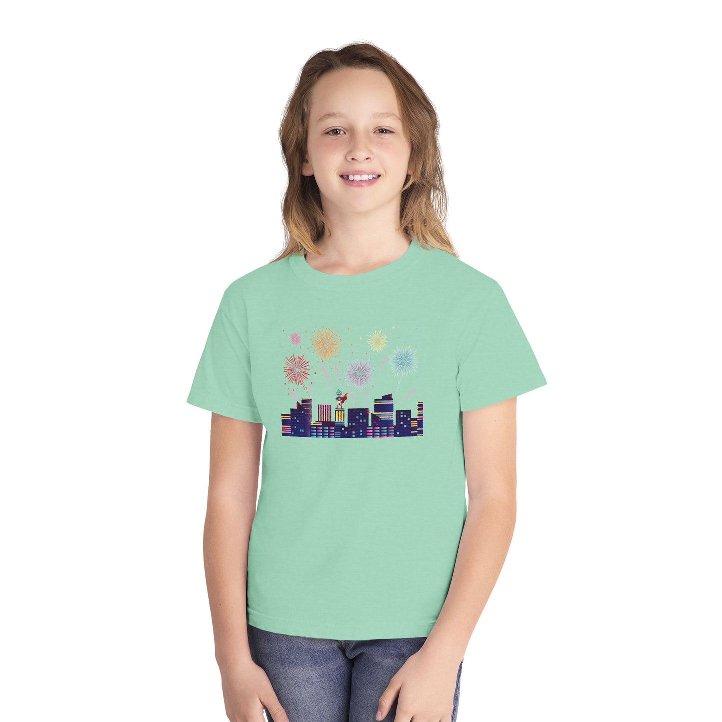 Youth Midweight Tee -  Super kiddo with fireworks