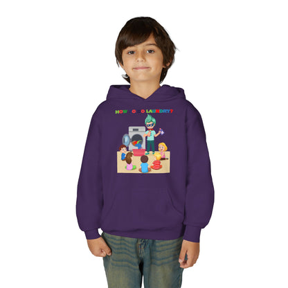 Youth Heavy Blend Hooded Sweatshirt - super kiddo teaching laundry - [[{"value":"Wonderwear Kid"}]]