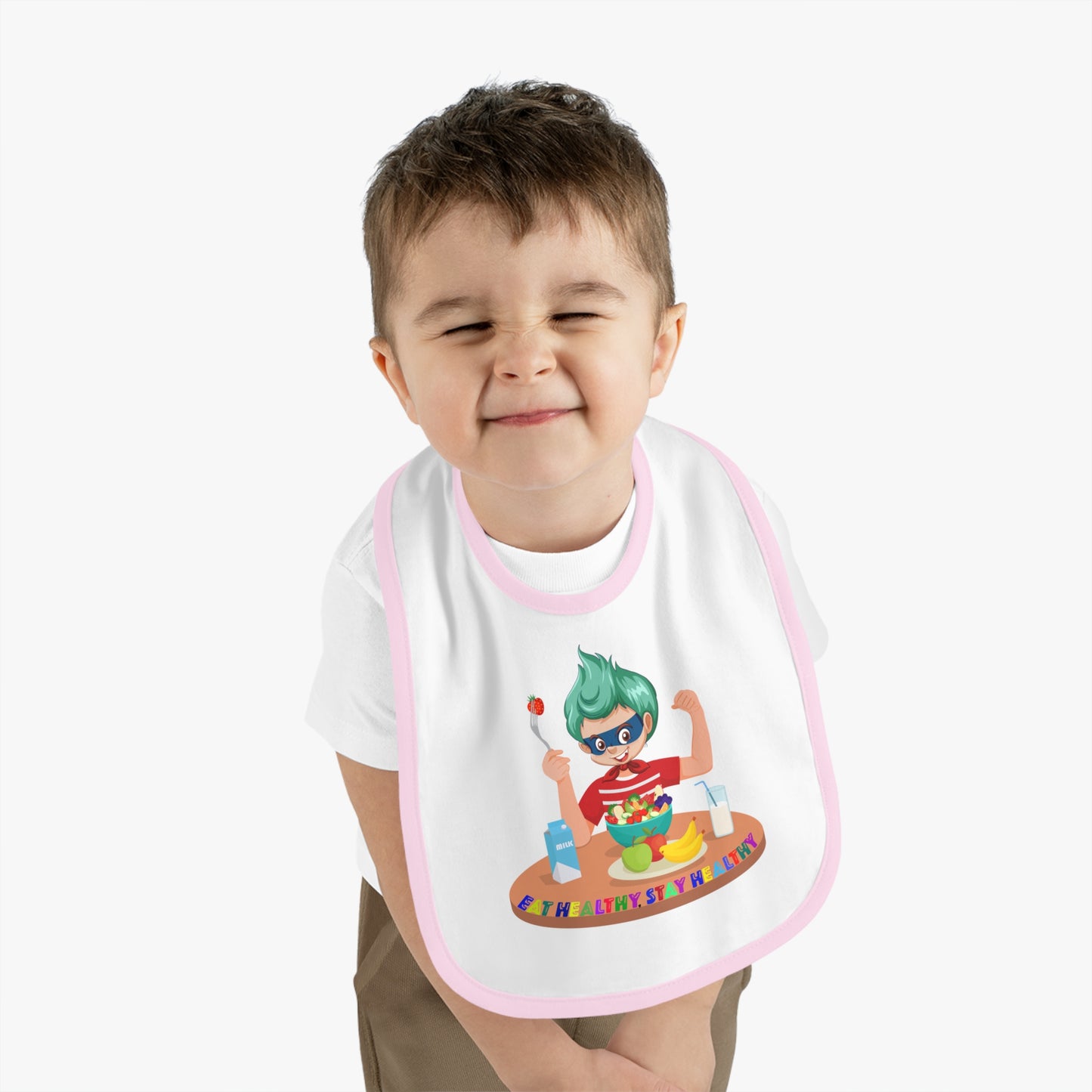 Baby Bib - super kiddo eating healthy food