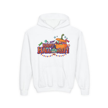 Youth Heavy Blend Hooded Sweatshirt - Happy halloween banner Printify