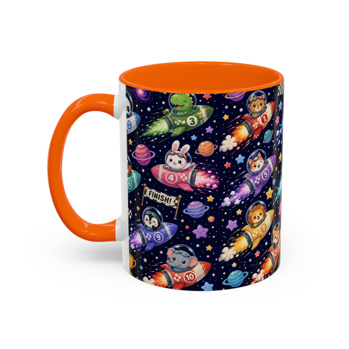 Accent Coffee Mug (11/15 oz) - Kawaii Cosmic Animal Rocket Race