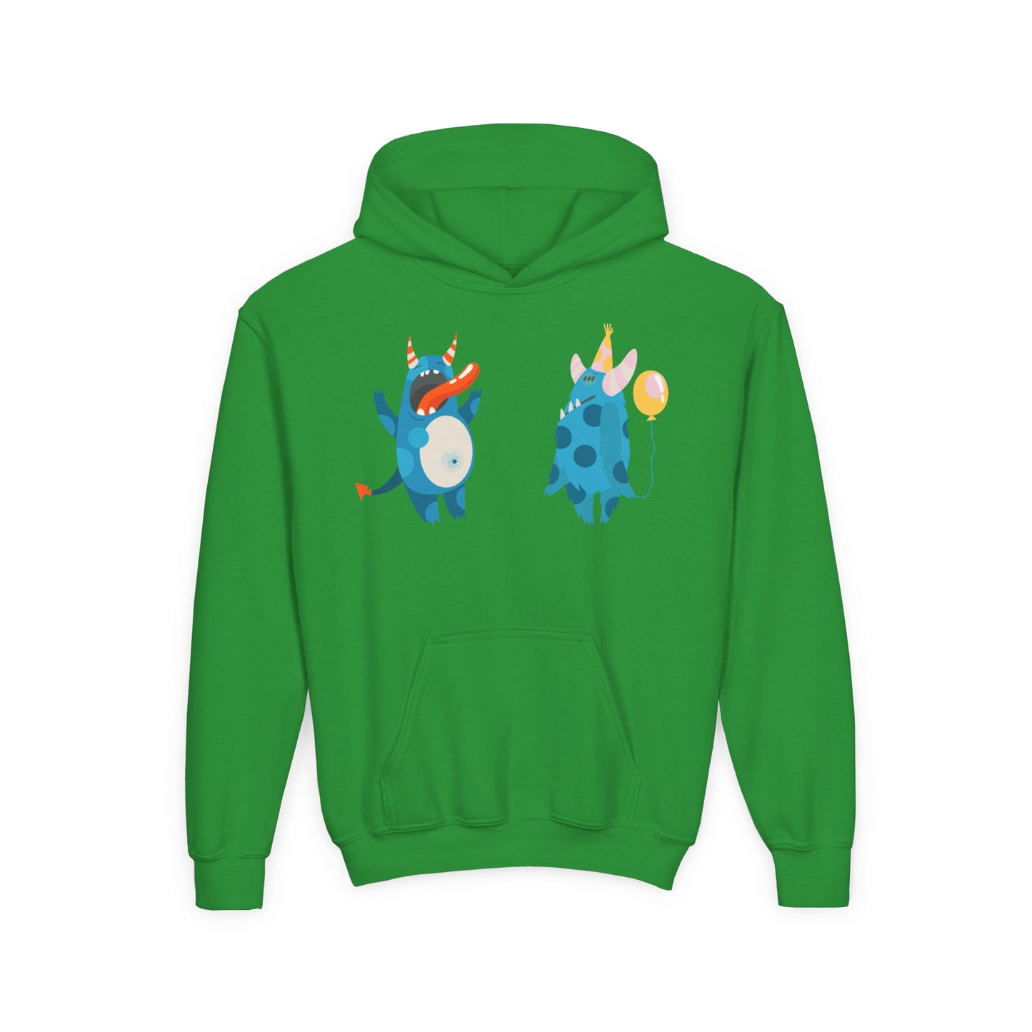 Youth Heavy Blend Hooded Sweatshirt - Blue monsters in action