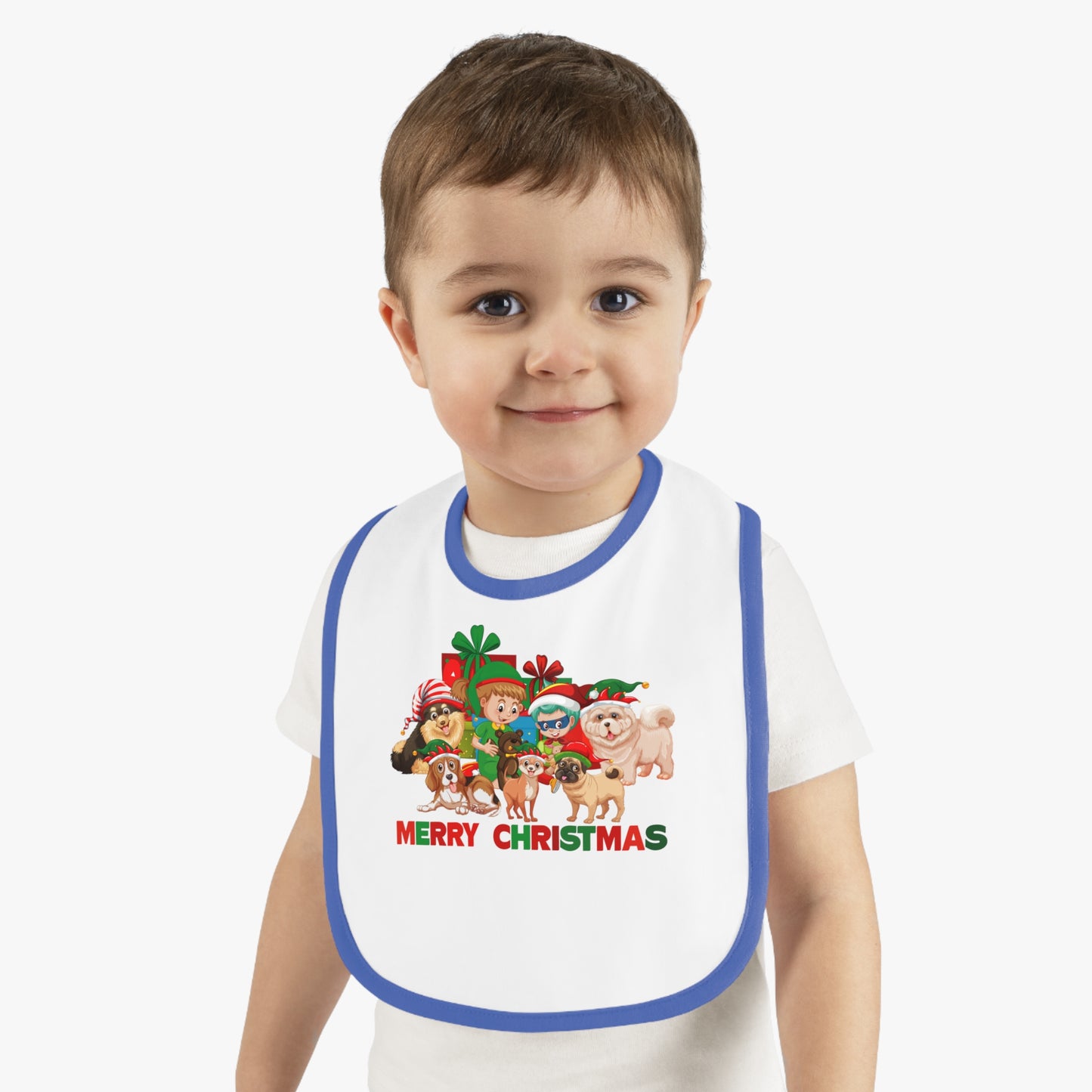 Baby Bib - Christmas with super kiddo pet friends with text