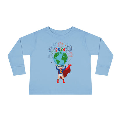 Toddler Long Sleeve Tee - Super kiddo holding globe - [[{"value":"Wonderwear Kid"}]]