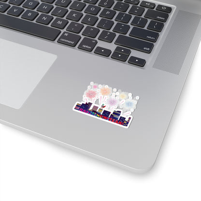 Kiss-Cut Stickers - Super kiddo with fireworks with text - [[{"value":"Wonderwear Kid"}]]