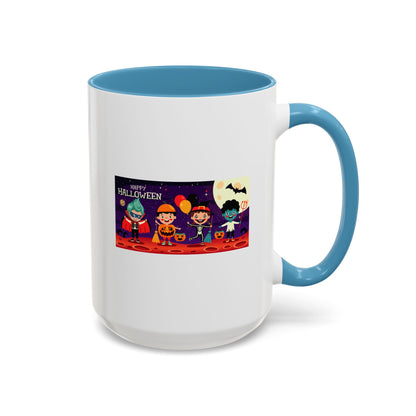 Accent Coffee Mug - Super kiddo with friends on holloween - [[{"value":"Wonderwear Kid"}]]