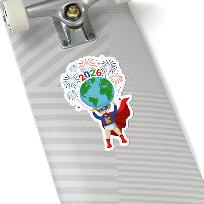 Kiss-Cut Stickers - Super kiddo holding globe - [[{"value":"Wonderwear Kid"}]]