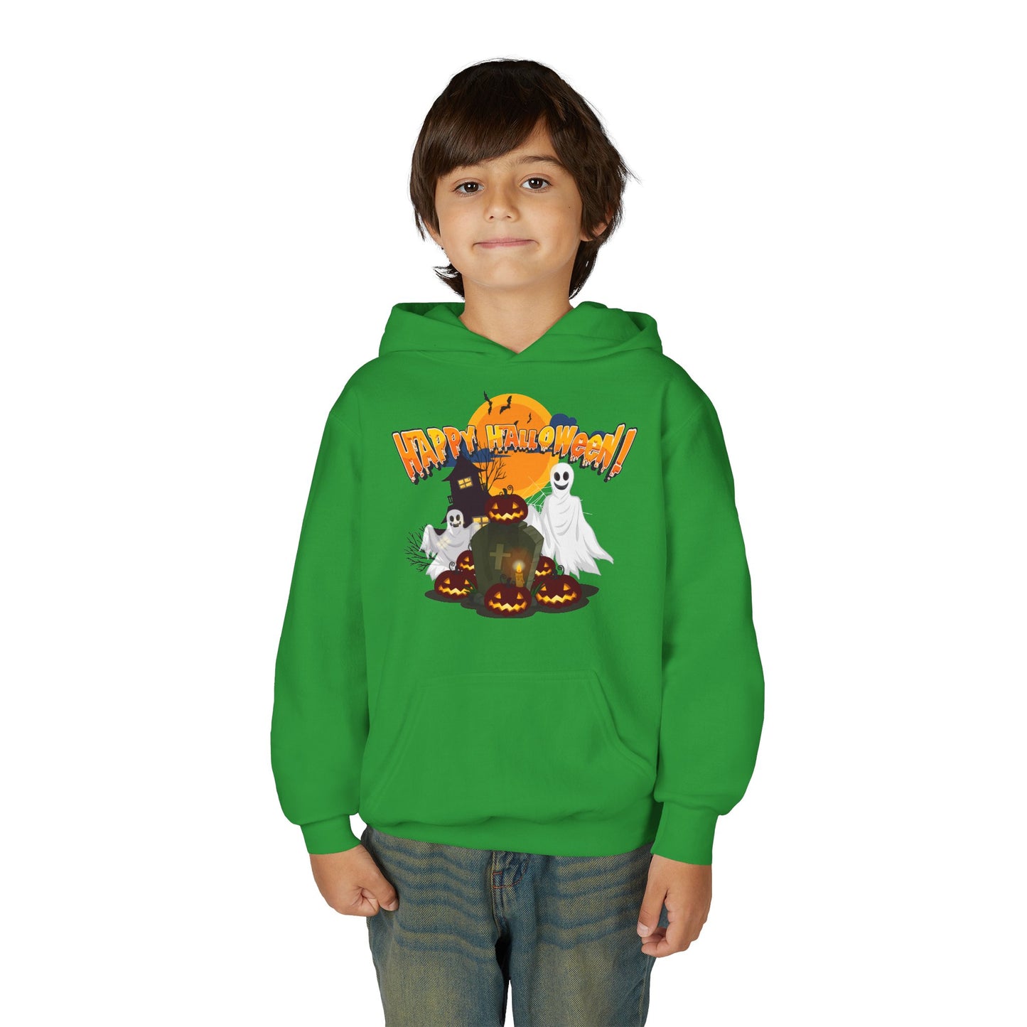 Youth Heavy Blend Hooded Sweatshirt - Happy holloween - cemetery