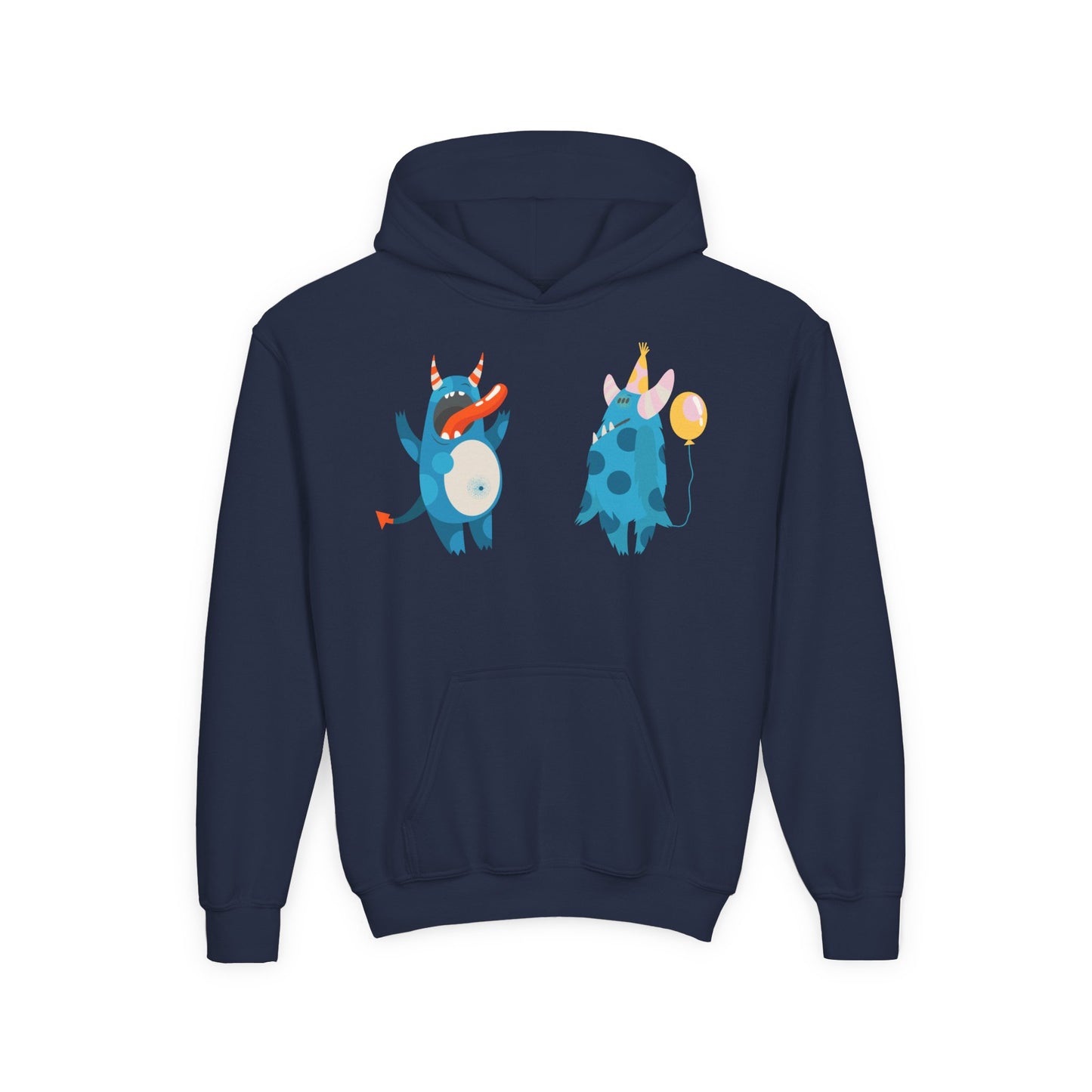 Youth Heavy Blend Hooded Sweatshirt - Blue monsters in action