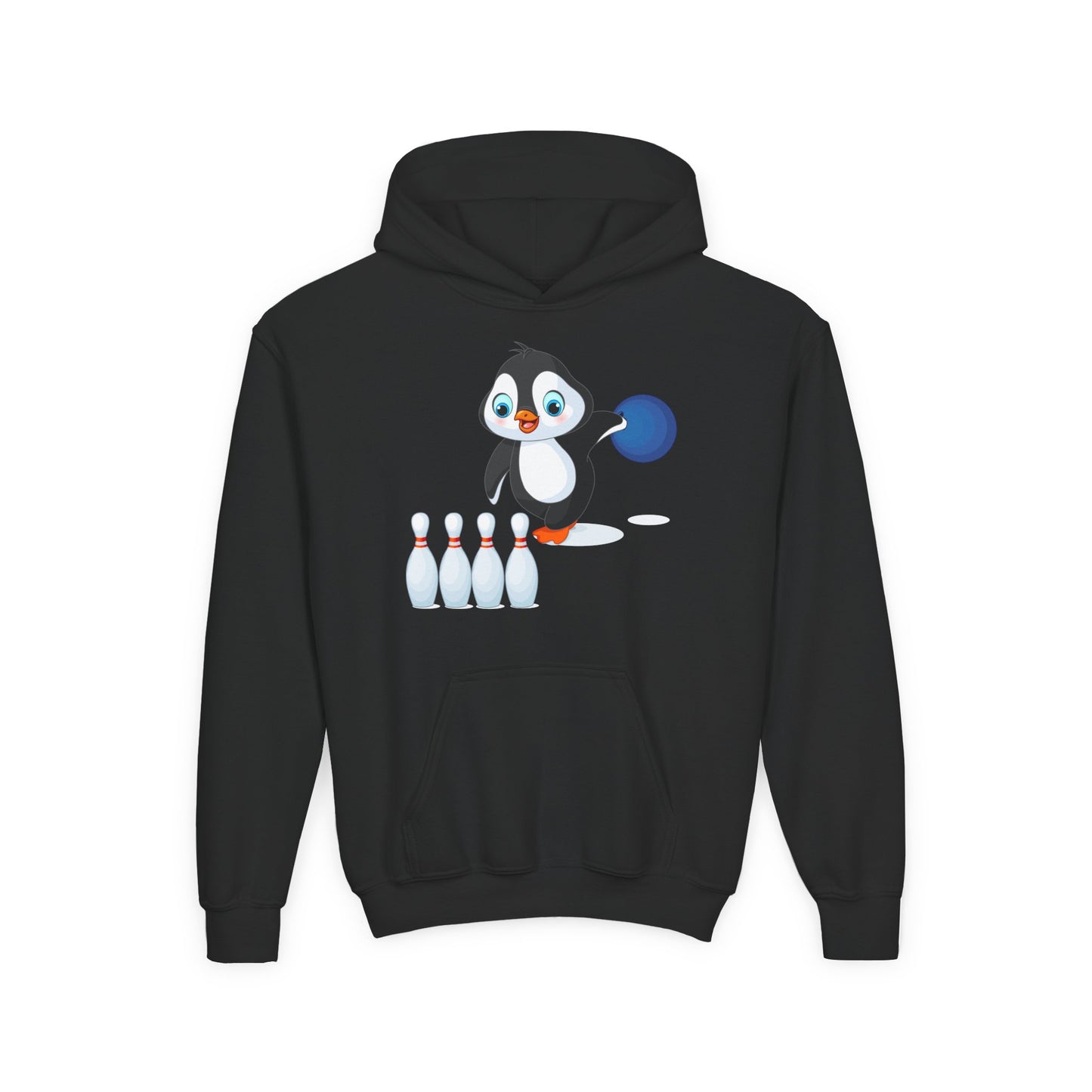 Youth Heavy Blend Hooded Sweatshirt - Adorable Penguin Bowling