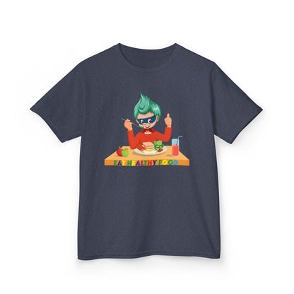 Kids Heavy Cotton™ Tee - Super kiddo eating healthy breafast - [[{"value":"Wonderwear Kid"}]]