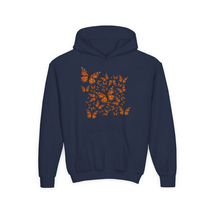 Youth Heavy Blend Hooded Sweatshirt -  Monarch butterflies Printify