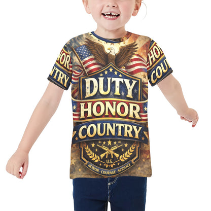Little Kids' All Over Print Crew Neck T-Shirt - Proud to Serve - Patriot Shirt - Duty Honor Country