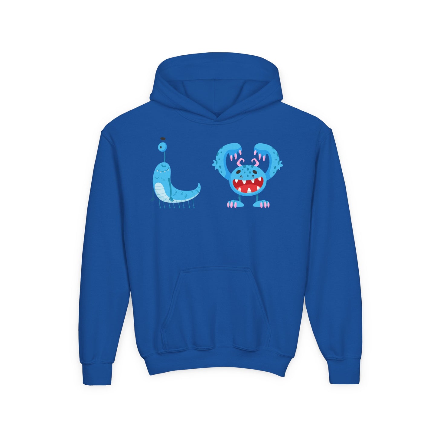 Youth Heavy Blend Hooded Sweatshirt - Happy toothy blue monsters