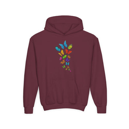 Youth Heavy Blend Hooded Sweatshirt - Group of colorful butterflies Printify
