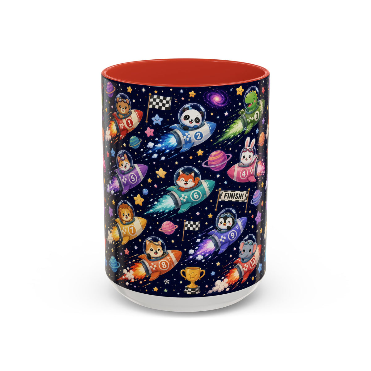 Accent Coffee Mug (11/15 oz) - Kawaii Cosmic Animal Rocket Race