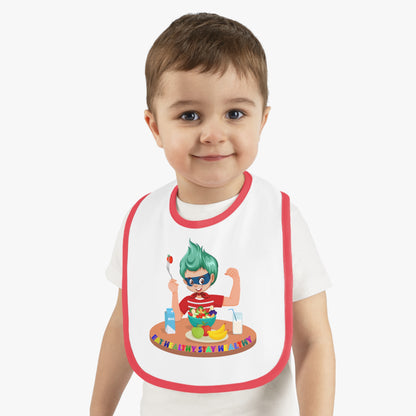 Baby Bib - super kiddo eating healthy food - [[{"value":"Wonderwear Kid"}]]
