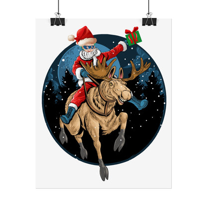 Rolled Posters - Super kiddo riding a reindeer - [[{"value":"Wonderwear Kid"}]]