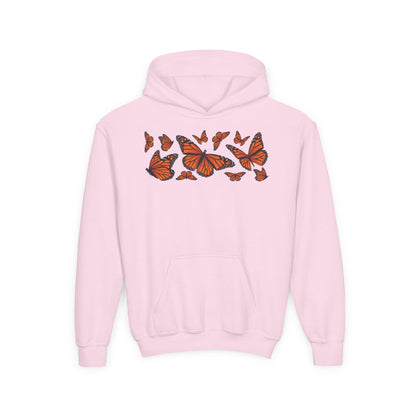 Youth Heavy Blend Hooded Sweatshirt -  Set of orange monarch butterfly Printify
