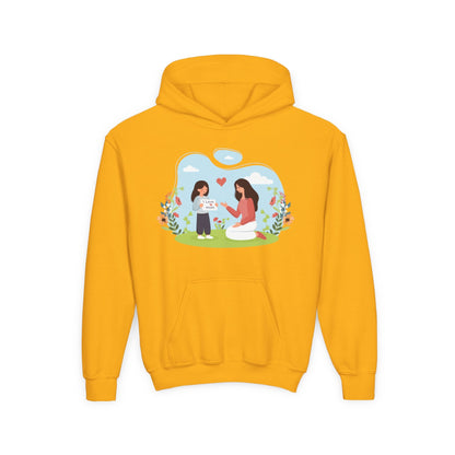 Youth Heavy Blend Hooded Sweatshirt -  Mother and daughter love Printify