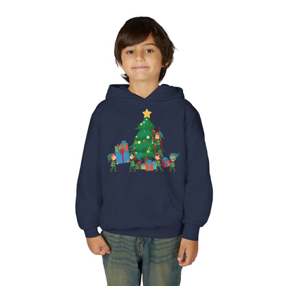 Youth Heavy Blend Hooded Sweatshirt - Super kiddo putting gifts on christmas tree - [[{"value":"Wonderwear Kid"}]]