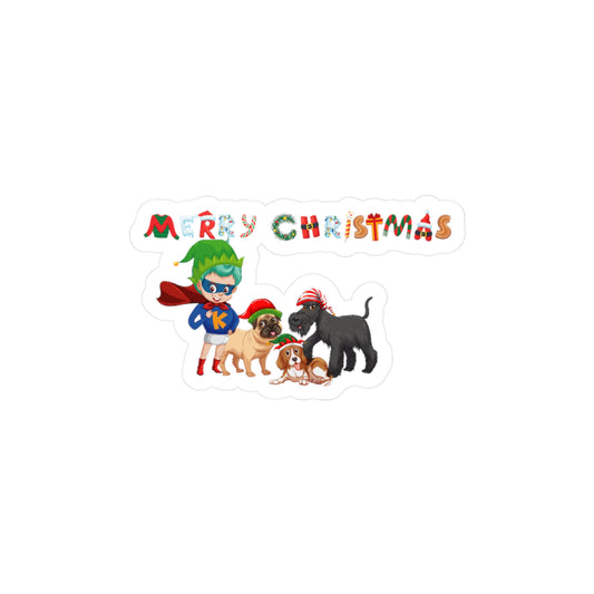 Christmas Kiss-Cut Vinyl Decals – Super kiddo woith pet friends - [[{"value":"Wonderwear Kid"}]]