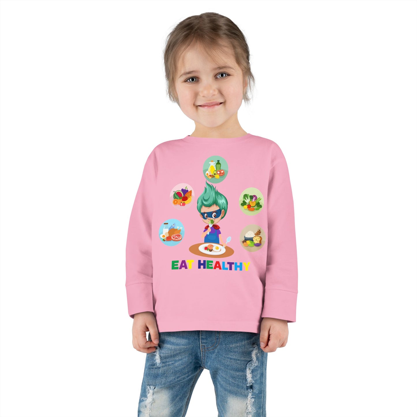 Toddler Long Sleeve Tee - Supper kiddo showing healthy food to eat - [[{"value":"Wonderwear Kid"}]]