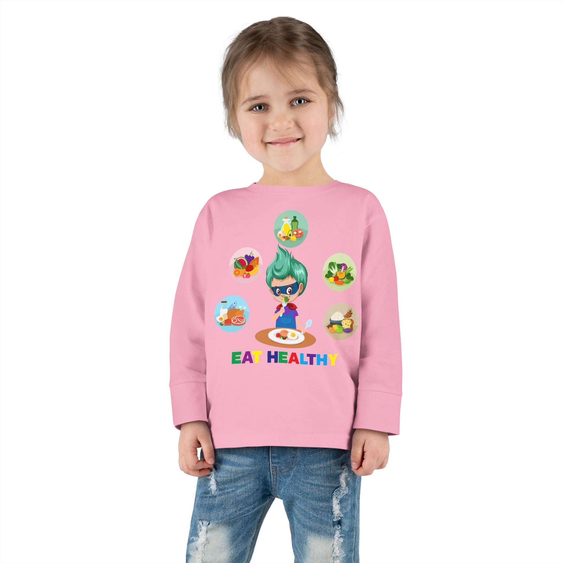 Toddler Long Sleeve Tee - Supper kiddo showing healthy food to eat - [[{"value":"Wonderwear Kid"}]]