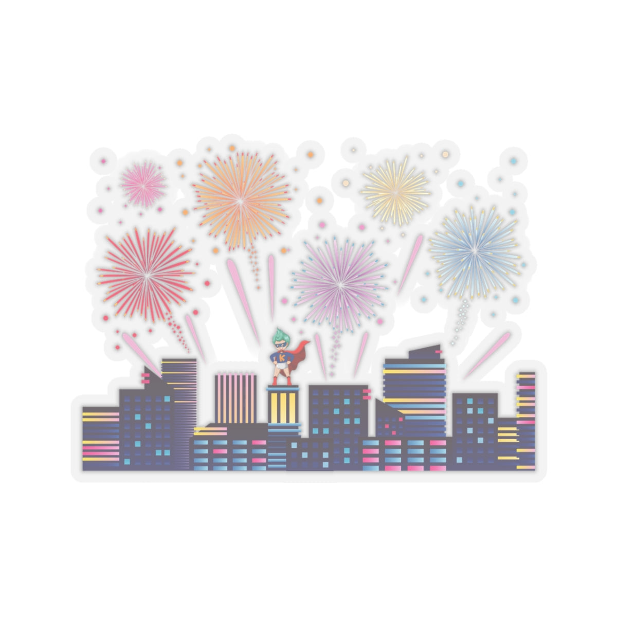 Kiss-Cut Stickers - Super kiddo with fireworks - [[{"value":"Wonderwear Kid"}]]