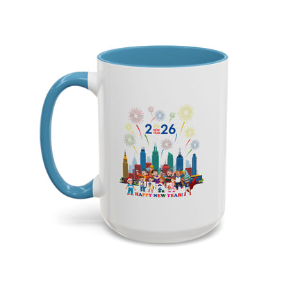 Accent Coffee Mug - Happy new year with fireworks - [[{"value":"Wonderwear Kid"}]]