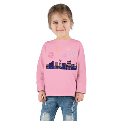 Toddler Long Sleeve Tee - Super kiddo with fireworks - [[{"value":"Wonderwear Kid"}]]