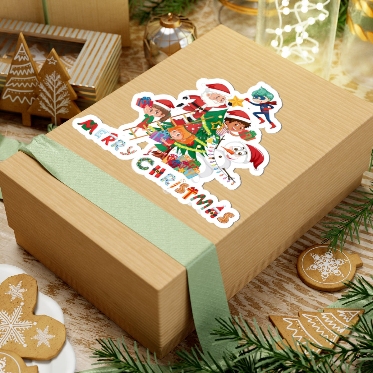 Kiss-Cut Stickers - Super kiddo making christmas tree with text - [[{"value":"Wonderwear Kid"}]]