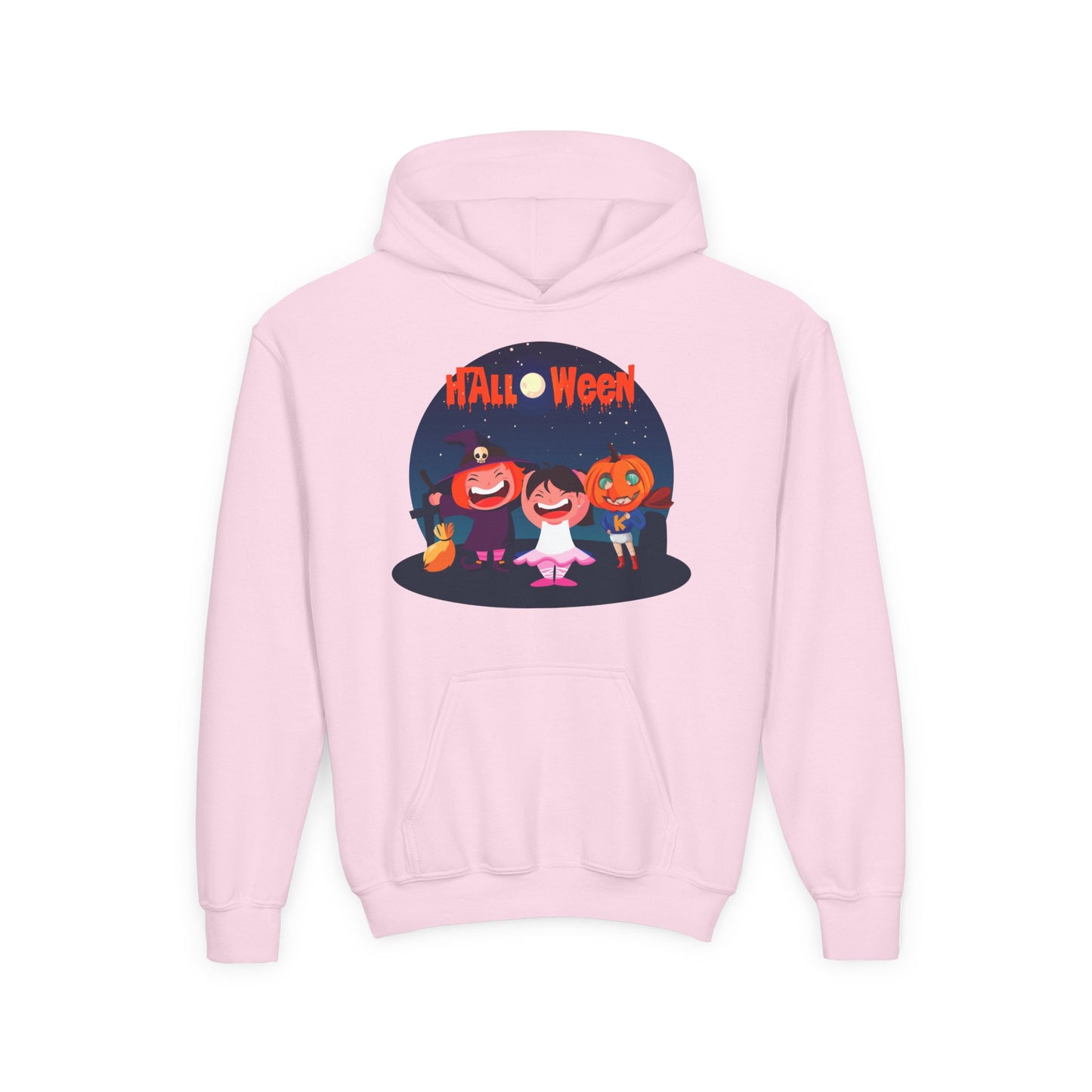 Youth Heavy Blend Hooded Sweatshirt - Super kiddo wearing pumpkin