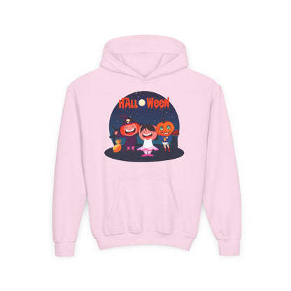 Youth Heavy Blend Hooded Sweatshirt - Super kiddo wearing pumpkin - [[{"value":"Wonderwear Kid"}]]