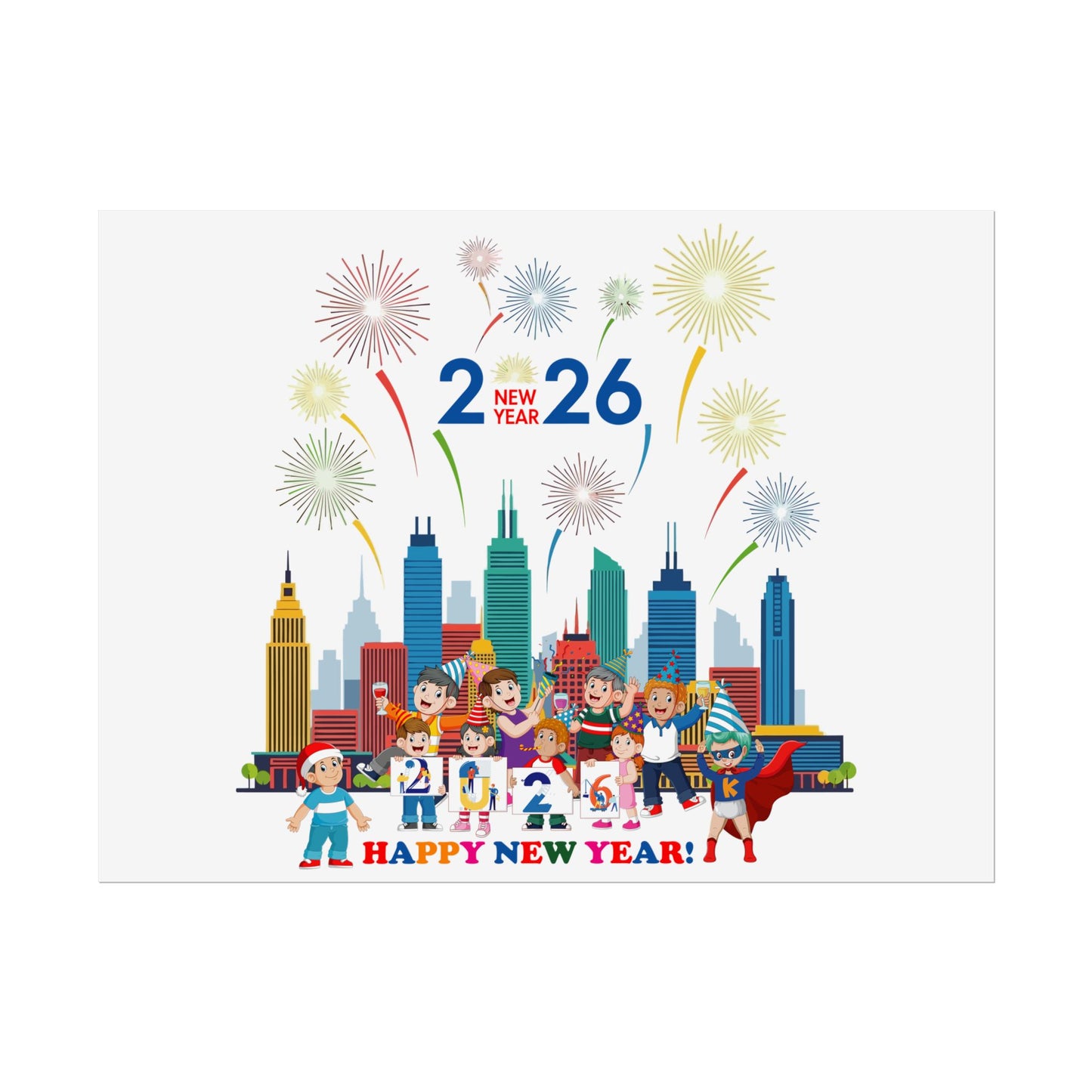 Rolled Posters - Happy new year with fireworks - [[{"value":"Wonderwear Kid"}]]
