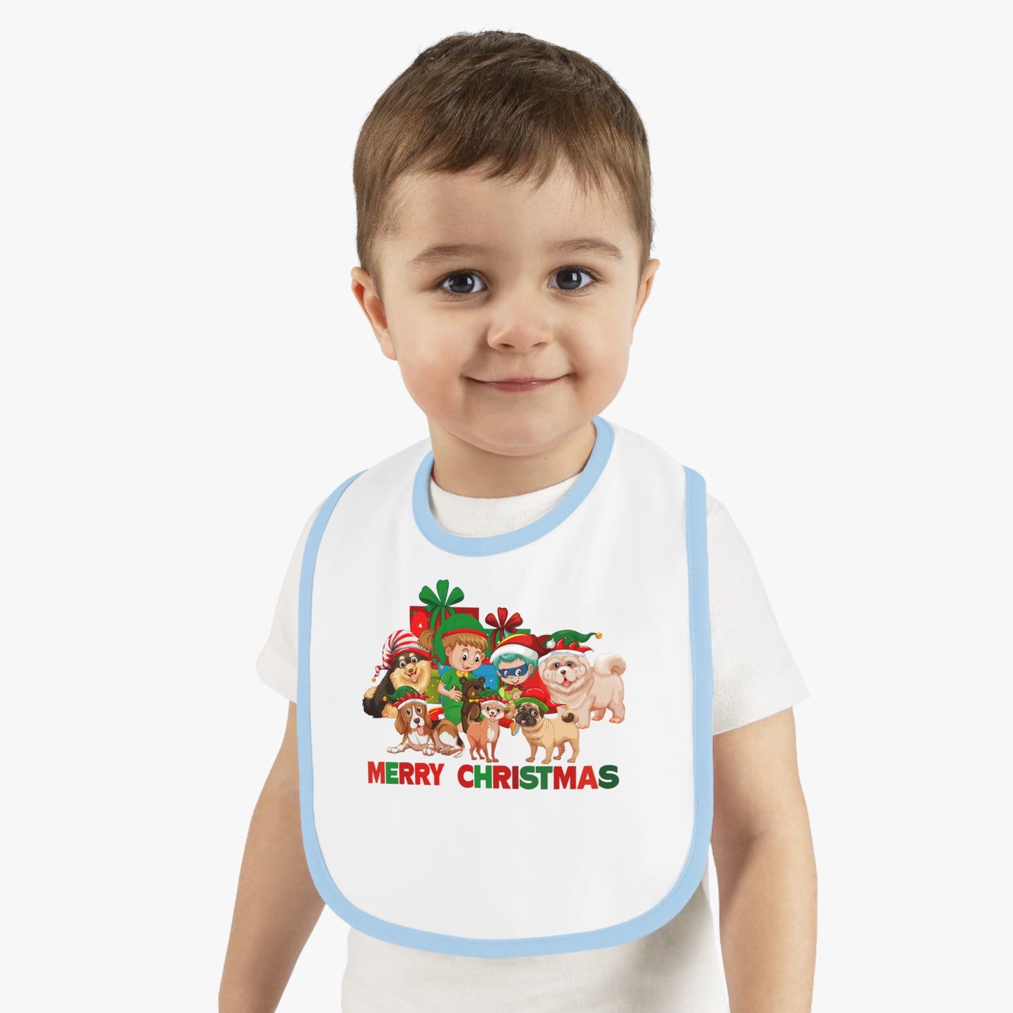 Baby Bib - Christmas with super kiddo pet friends with text