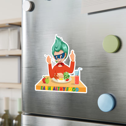 Halloween Kiss-Cut Vinyl Decals – Super kiddo eating healthy breafast - [[{"value":"Wonderwear Kid"}]]