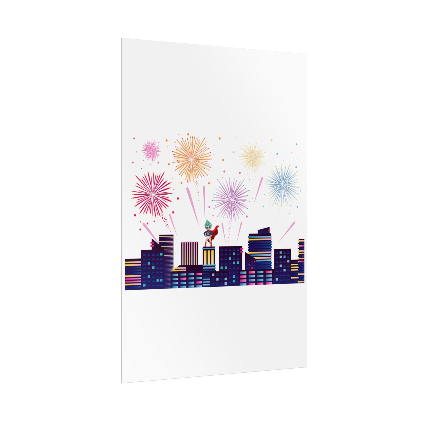Rolled Posters - Super kiddo with fireworks - [[{"value":"Wonderwear Kid"}]]