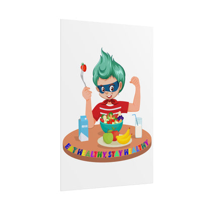 Rolled Posters - super kiddo eating healthy food - [[{"value":"Wonderwear Kid"}]]