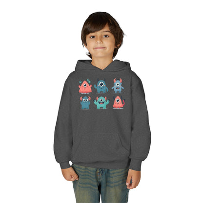 Youth Heavy Blend Hooded Sweatshirt -  Group of cute little monsters Printify