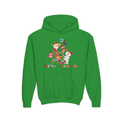 Youth Heavy Blend Hooded Sweatshirt - Super kiddo making christmas tree with text - [[{"value":"Wonderwear Kid"}]]