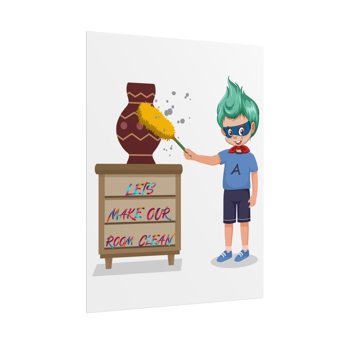 Rolled Posters - Super kiddo cleaning a vase - [[{"value":"Wonderwear Kid"}]]