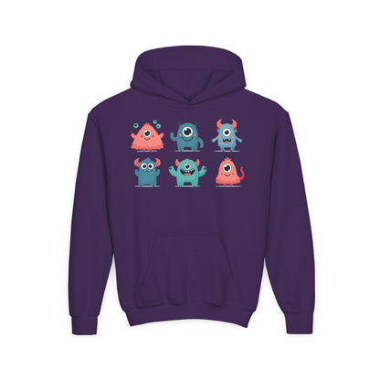 Youth Heavy Blend Hooded Sweatshirt -  Group of cute little monsters Printify